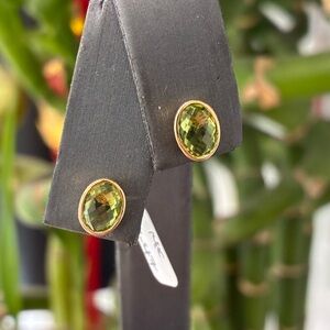 14K Yellow Gold Natural Peridot Bezel Stud Earrings
